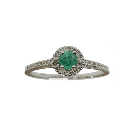 Anello Casadei in Oro Bianco, Smeraldo e Diamanti